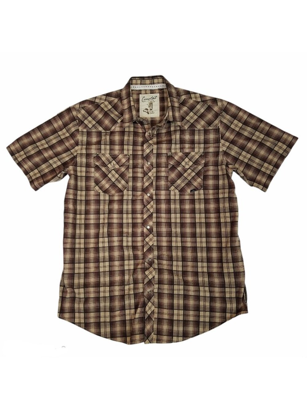 Coastal Mens Western Pearl Snaps Shirt Brown XL Short Sleeve Plaid